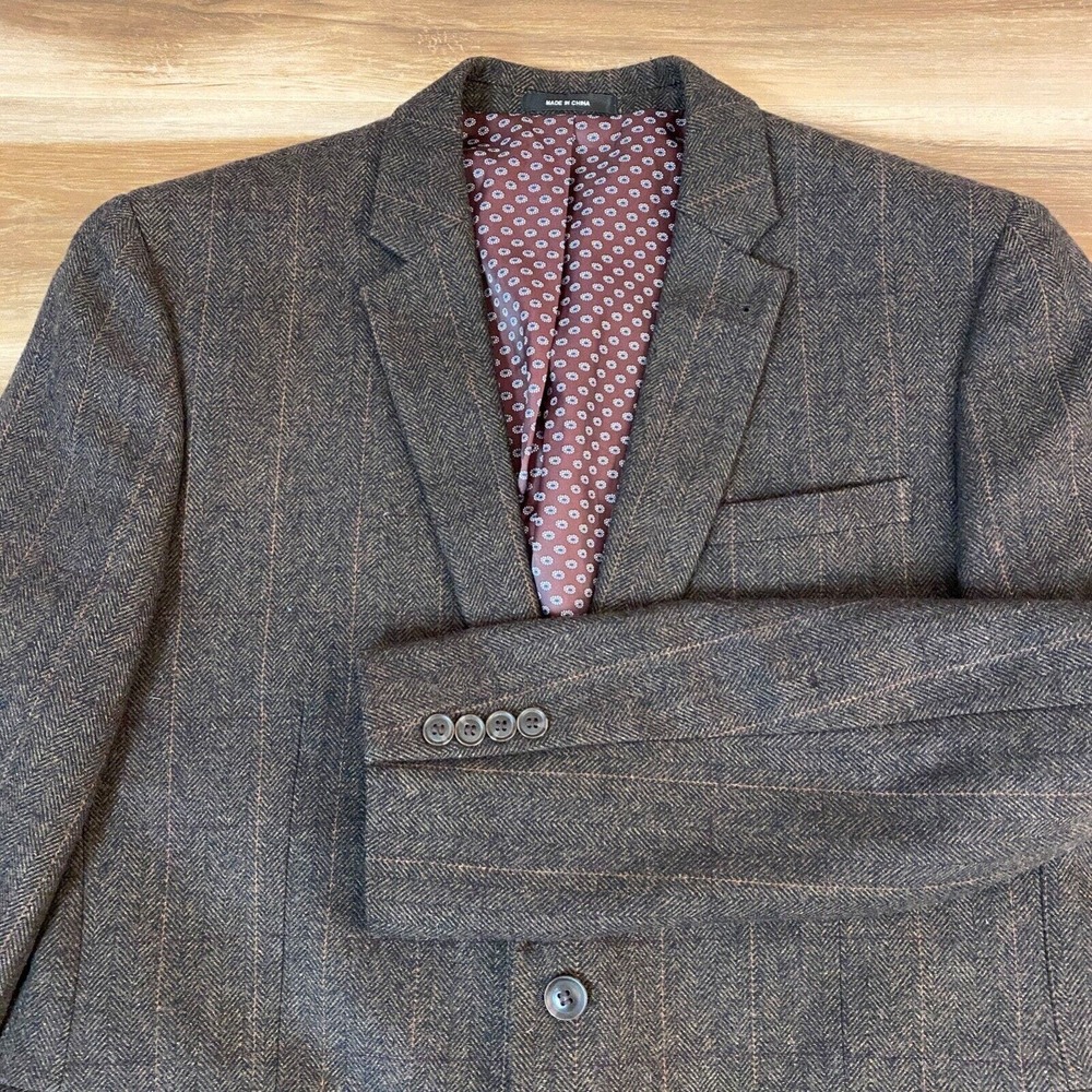 Cedar Wood State Sport Coat L 41-43 Brown Wool Tweed Herringbone 2 Button Blazer